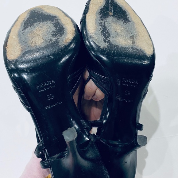 PRADA sz 39 Black Leather Strappy Slingback Heels - Picture 6 of 7